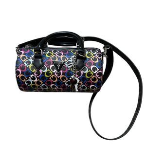 GUESS Crossbody Barrel Bag NWOT Multicolor Logo AOP Adjustable Y2K Streetwear